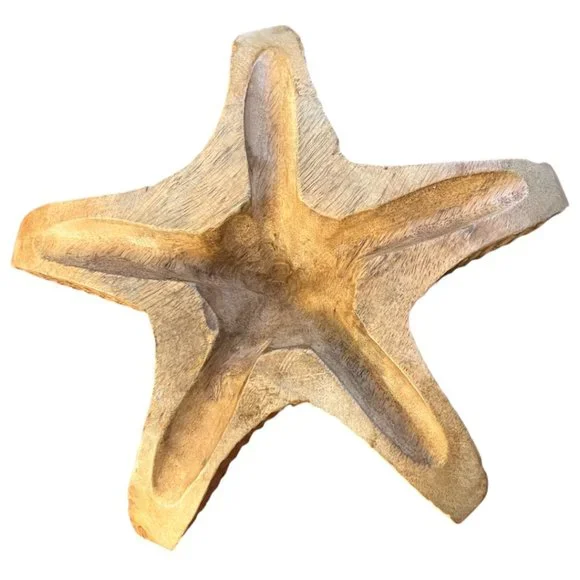 Handcarved Wooden Starfish Large Carved Solid Wood Art Decor 2 lbs Beach 11" - Picture 4 of 8